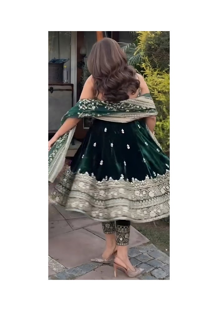 Malishka Export Green Vichitra Silk Anarkali Gown for Women - Image 2